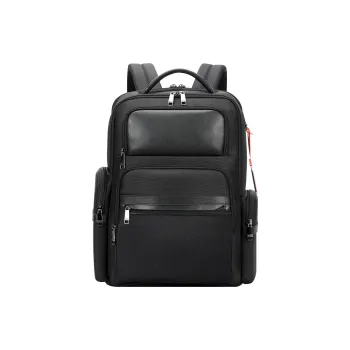 BOPAI Cow Leather With Fabric Backpacks Medium Size Men's Black