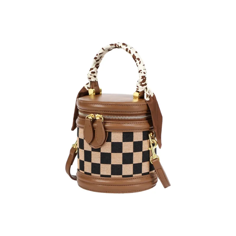 PT'SON Canvas With Synthetic Leather Canvas Bag, Shoulder Bag, Crossbody Bag Regular Women's Square Brown-3