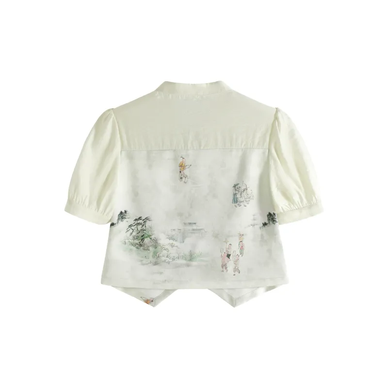 SUBEN Chiffon Shirts Women's Green Multicolor-1