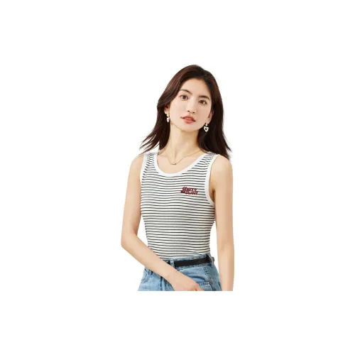 FAIRWHALE Tank Tops Women's White/Black Stripes