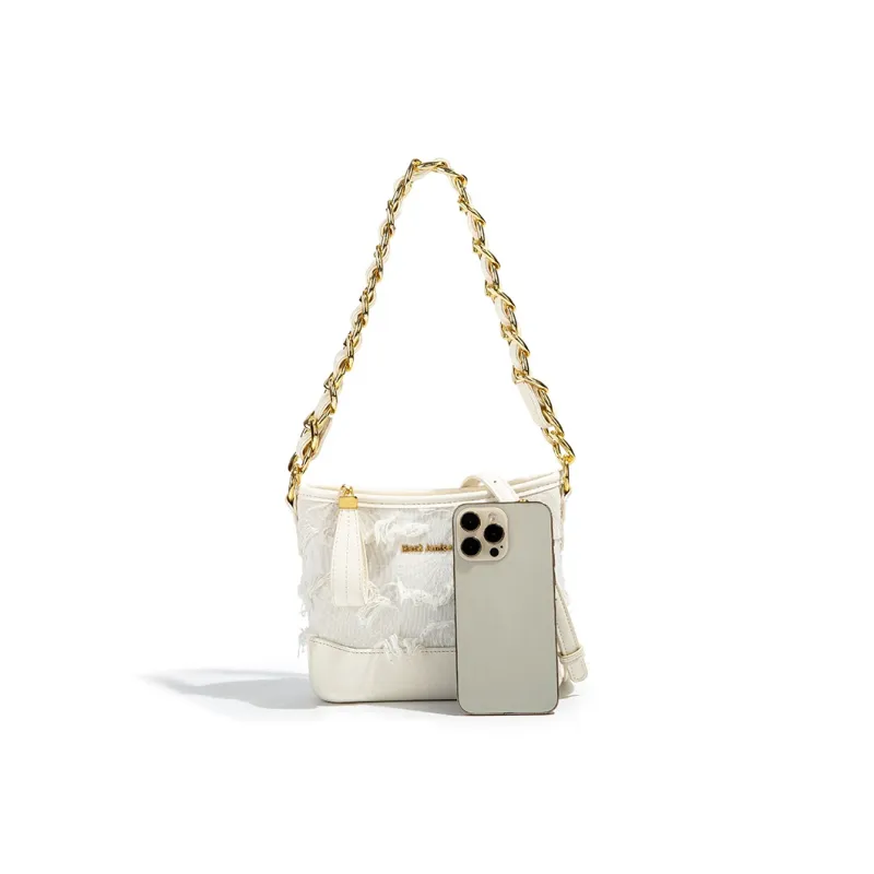 MACKJANICE Polyurethane Synthetic Leather Shoulder Bag Women's Fringe White-1