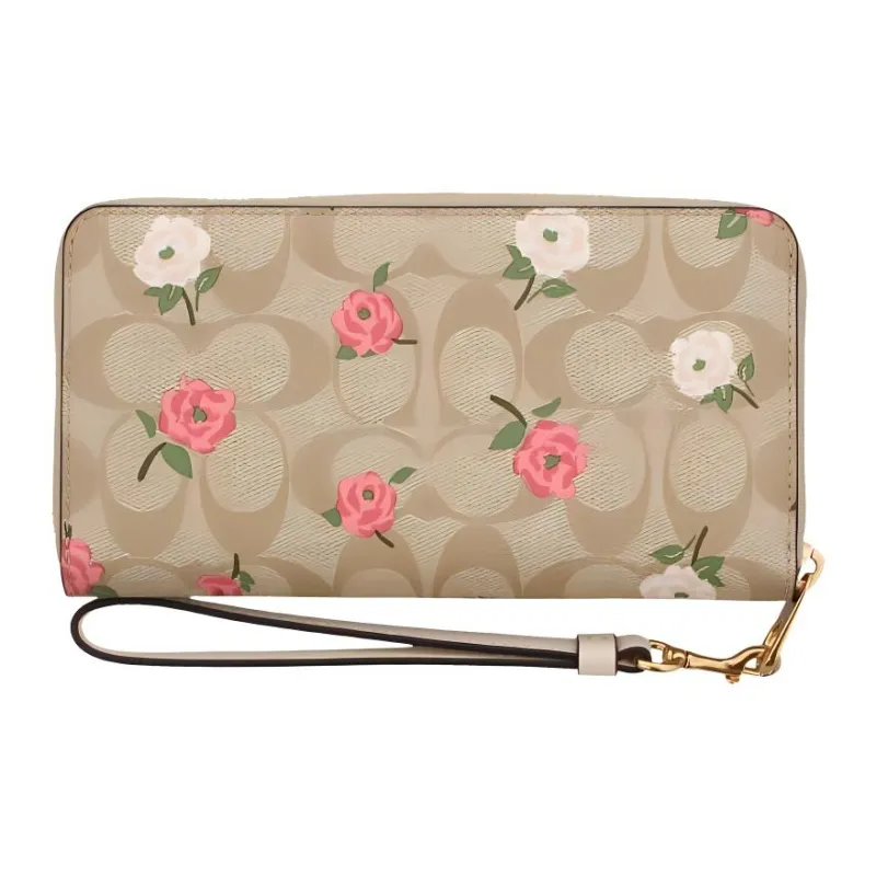 COACH Zip Around Canvas Wallet Small Size Women's Gold & Light Khaki Chalk Multicolor-3