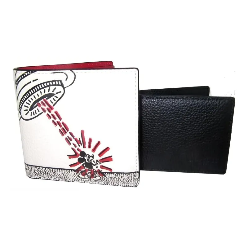 COACH Disney X Keith Haring Pebbled Leather And Calfskin Card Holder Wallet Regular Men's White-1