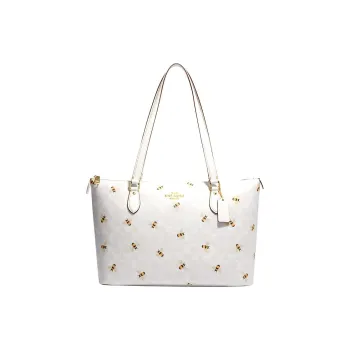 COACH Gallery Canvas With Leather Tote Bag Shopping Bag Handbag Shoulder Bag Women's White