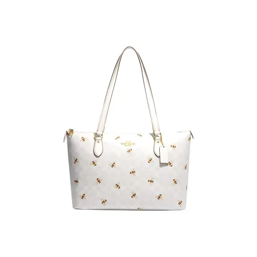 COACH Gallery Canvas With Leather Tote Bag, Shopping Bag, Handbag, Shoulder Bag Women's White