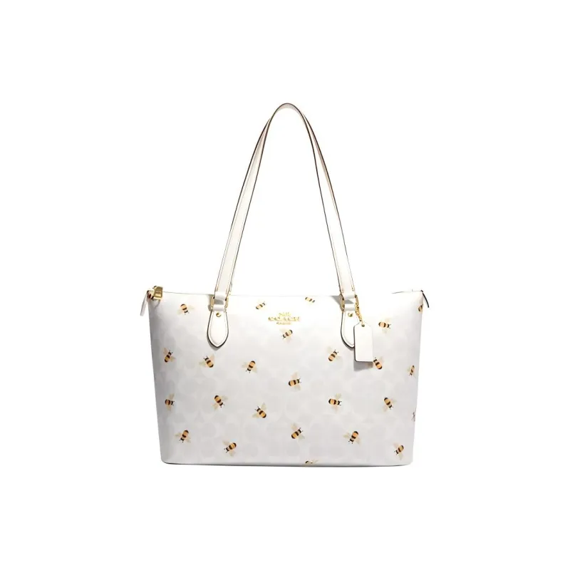 COACH Gallery Canvas With Leather Tote Bag, Shopping Bag, Handbag, Shoulder Bag Women's White-0