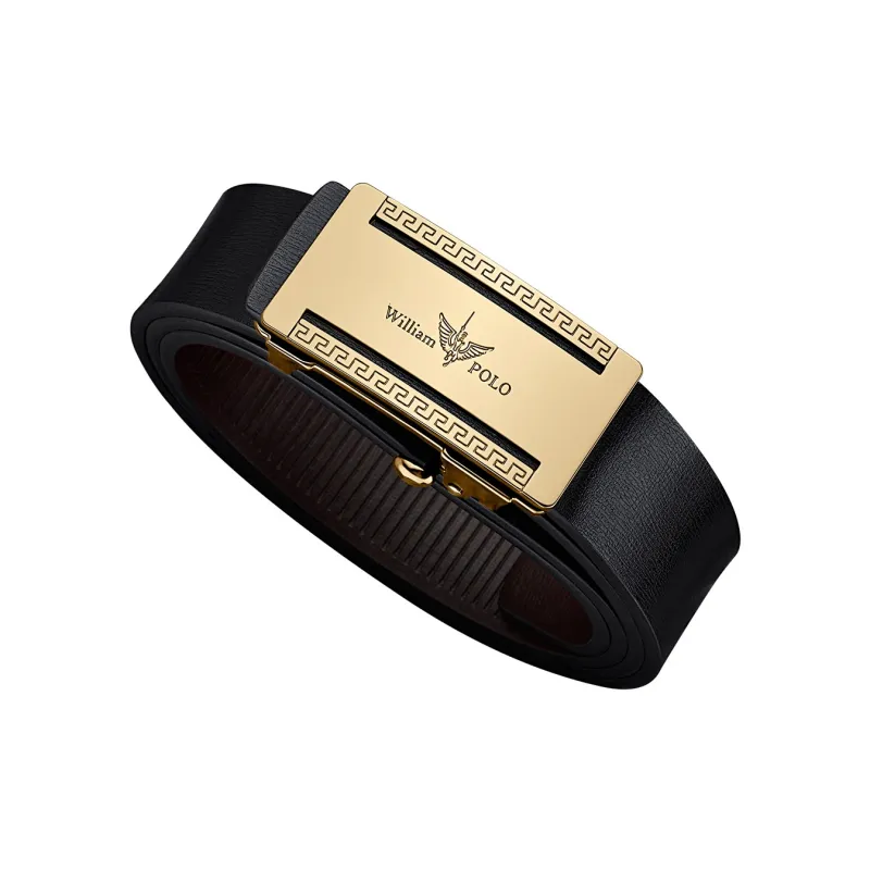 WilliamPOLO Cow Leather Leather Belts Men's Gold 3.4cm Wide-3