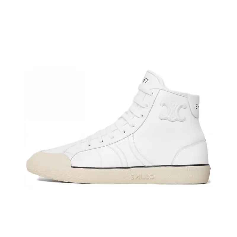 CELINE Triomphe High Top Skateboard Shoes Women's White-0