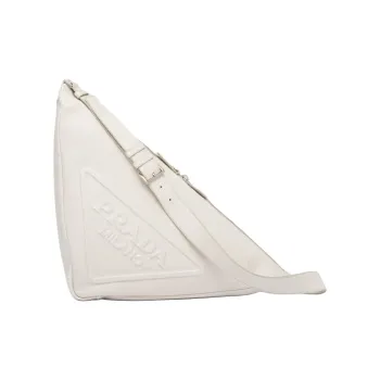 PRADA Triangle Leather Triangle Bag Shoulder Bag Crossbody Bag Men's Chalk White