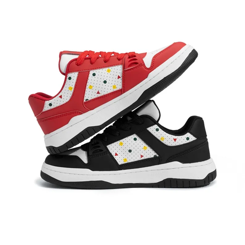 ABCIU Anti-Slip And Wear-Resistant Lightweight Low-Top Skateboard Shoes Unisex Black Red-8