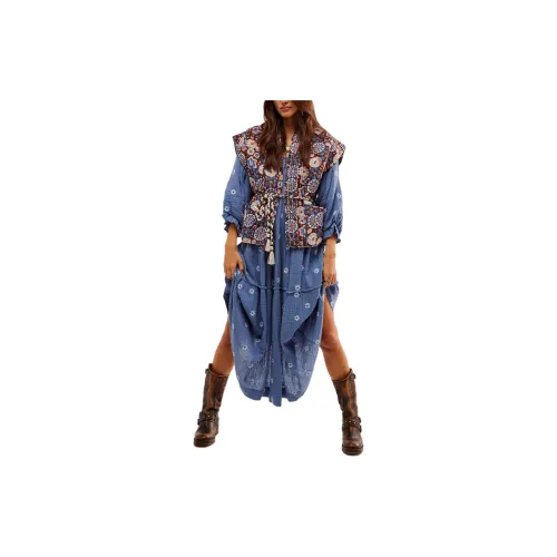 FREE PEOPLE Long-Sleeved Dresses Women's Denim Combo/Denim Combo