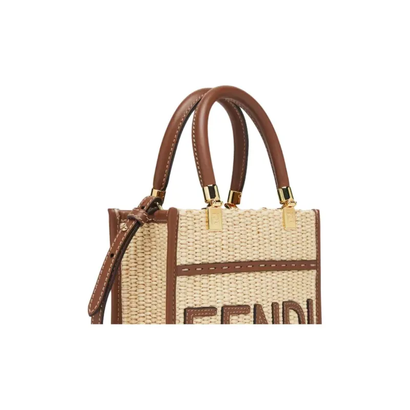 FENDI Raffia Shoulder Bag, Crossbody Bag, Handbag Mini Women's Natural Color-4