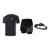 Black Silver Three-Piece Set (Swimsuit+Swimming Shorts+Swim Goggles)