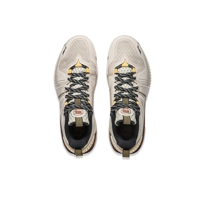 LiNing Cushioning Rebound Breathable Lightweight Mid Top Basketball Shoes Men's Khaki-4