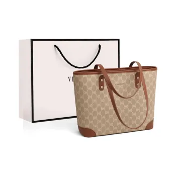 VINEY Synthetic Leather Shoulder Bag Tote Bag Shopping Bag Large Size Women's Rock Brown