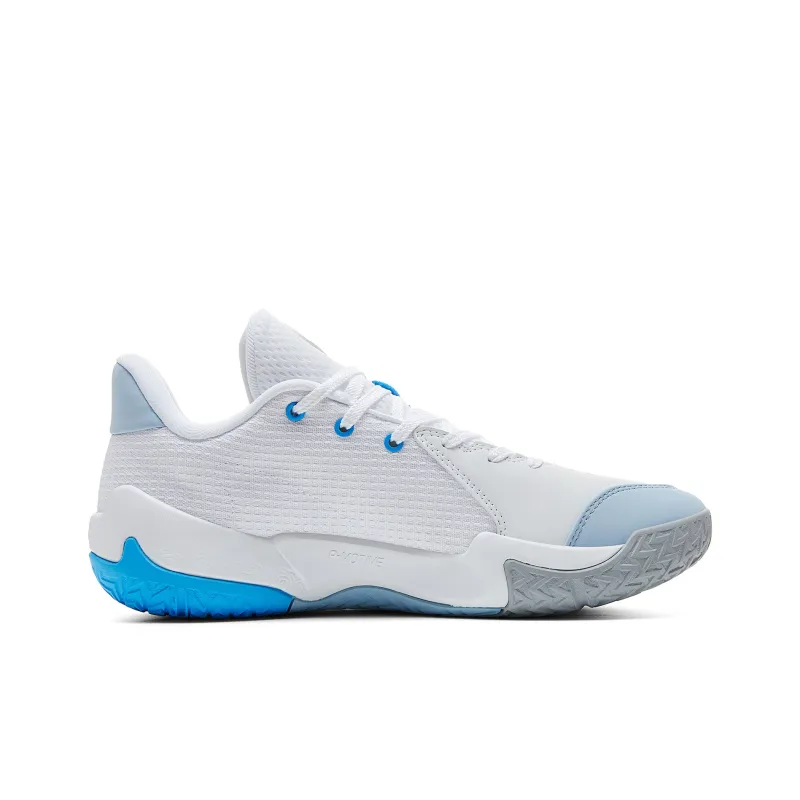 PEAK Basketball Shoes Men Low Top All White Sapphire Blue-1