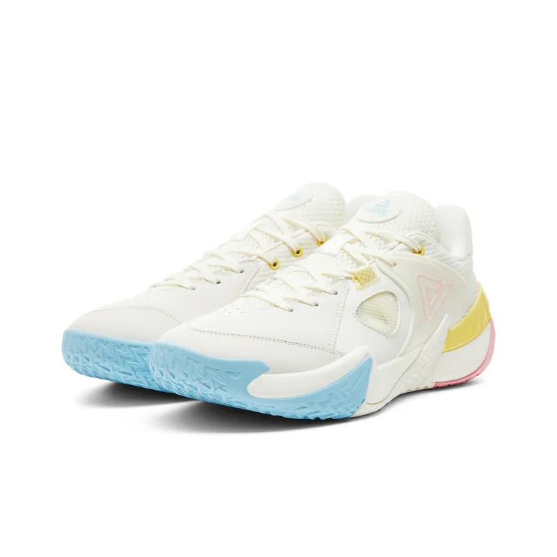 PEAK Basketball Shoes Men Low Top Super Light White Pink-2