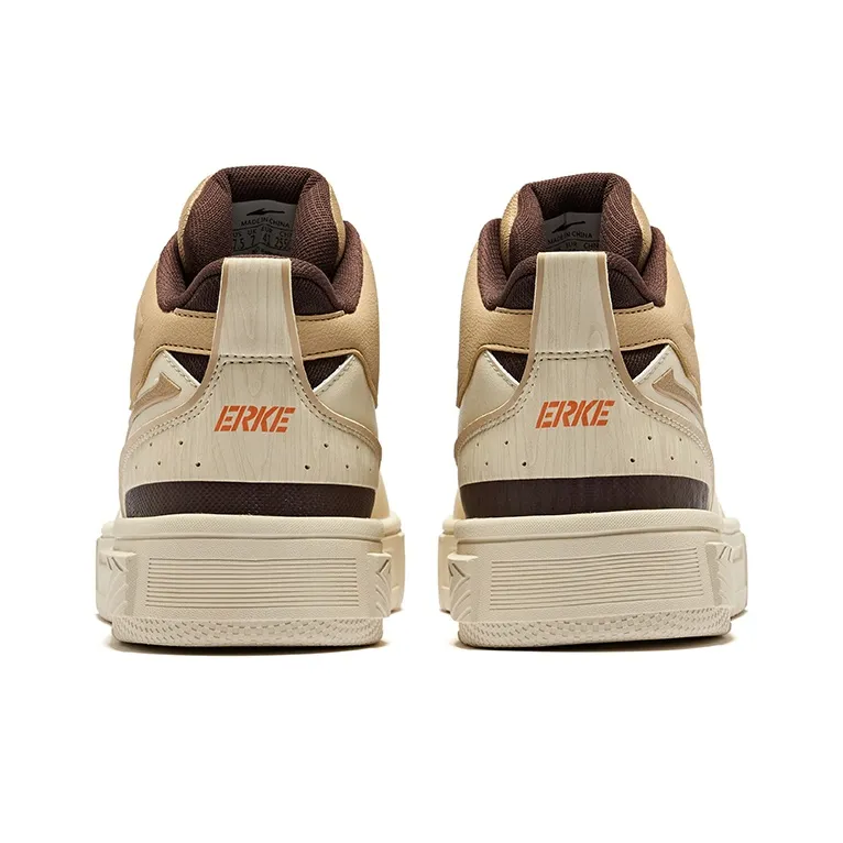 Erke Conquer 3 Anti Slip Wear Resistant Mid Top Skateboard Shoes Men's Warm Linen Khaki-4
