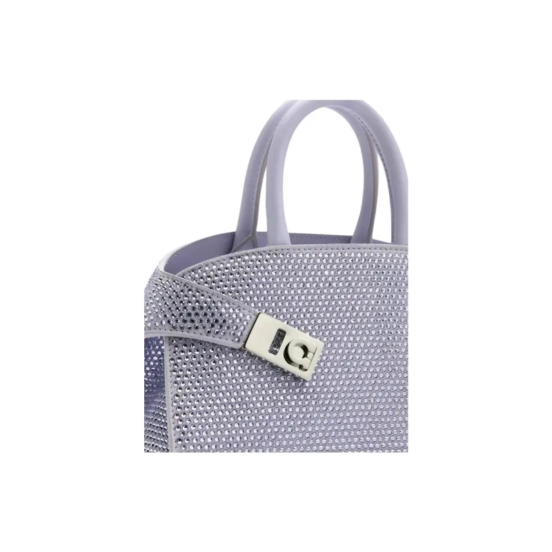 FERRAGAMO Crystal Embellished Calfskin Shoulder Bag Crossbody Bag Handbag Small Size Women's Purple-5