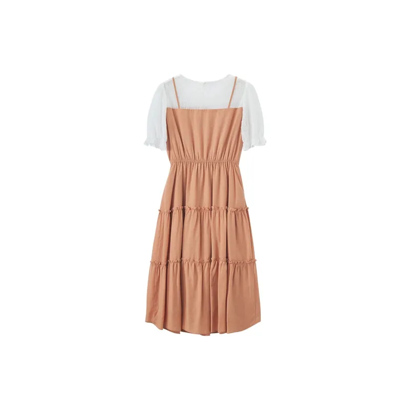 XIANGYING Short Sleeved Dress Women's Orange-1