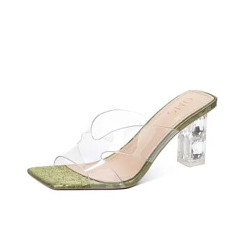 OMS Slide Slippers Women's Green Heel Height 7CM/Silver Heel Height 7CM/Green 4CM/Silver 4CM