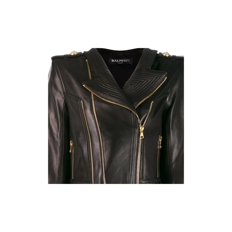 BALMAIN Leather Jackets Women's Black-4
