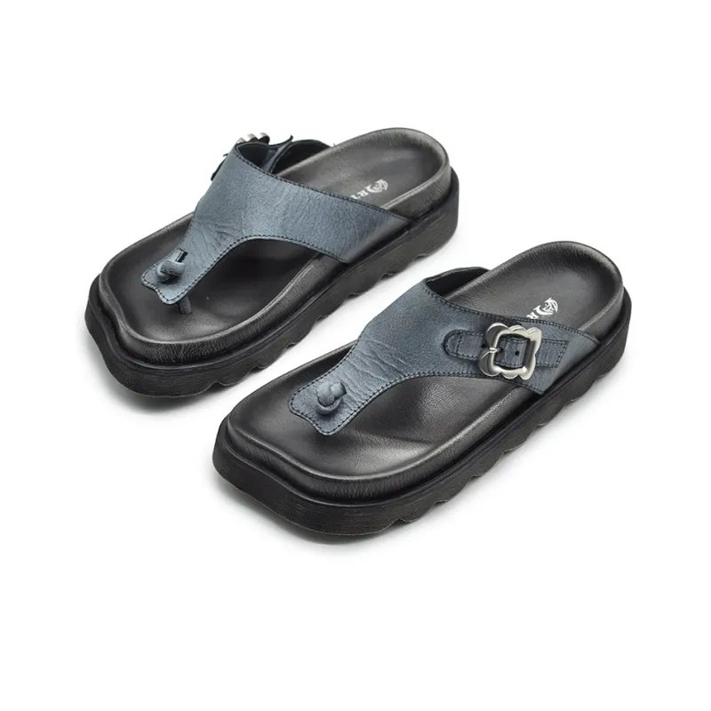 ARTMU Rubber Sole Odor Resistant Abrasion Resistant Flip Flops Women's Light Blue-5
