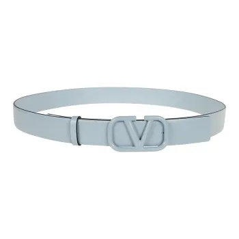 Valentino Emblem Design Smooth Buckle Calfskin Leather Belts Women's Blue Width: 3CM