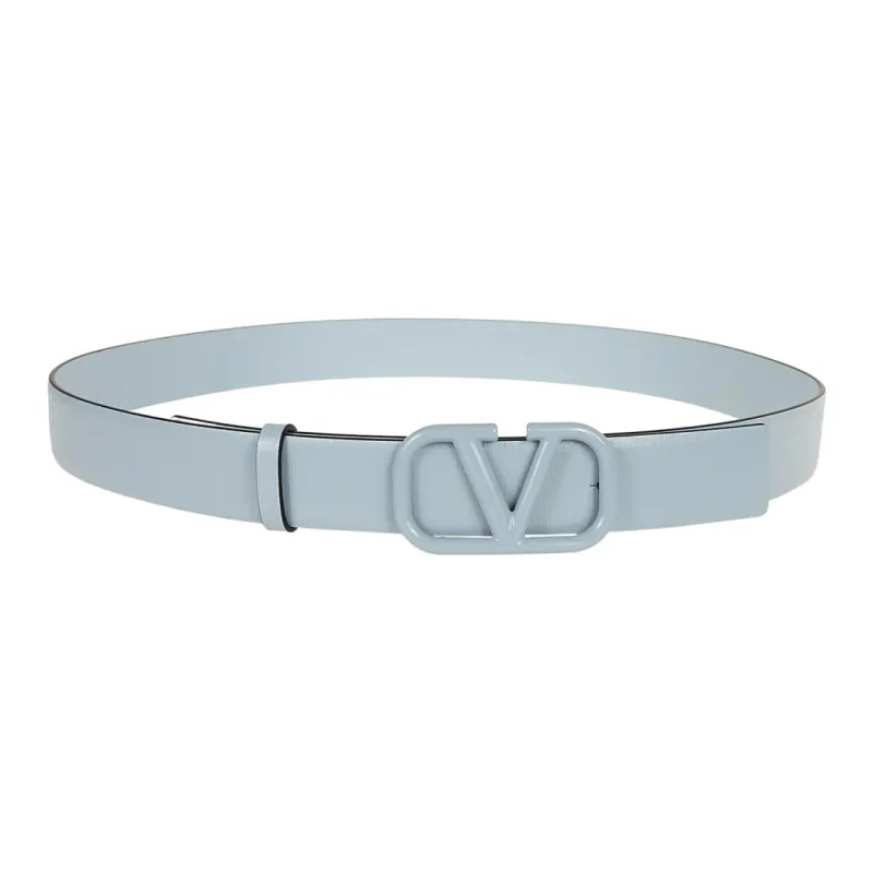 Valentino Emblem Design Smooth Buckle Calfskin Leather Belts Women's Blue Width: 3CM-0