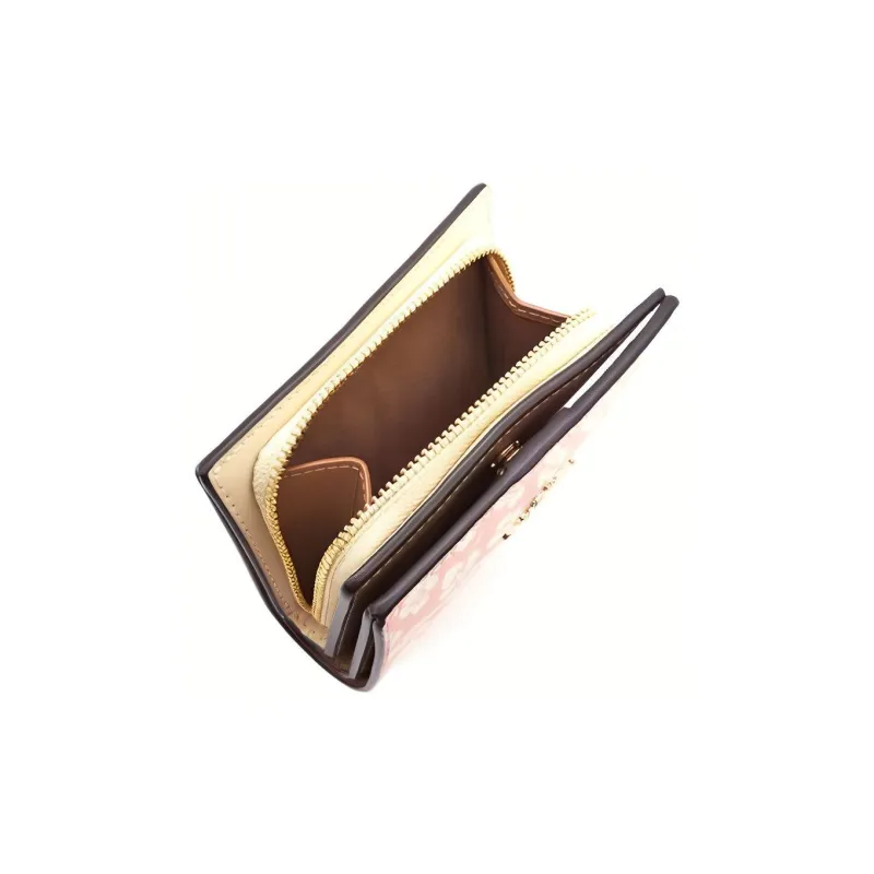 COACH Snap Wallet Smooth Leather Card Holder, Coin Pocket, Wallet Mini Women's Pink & White-3