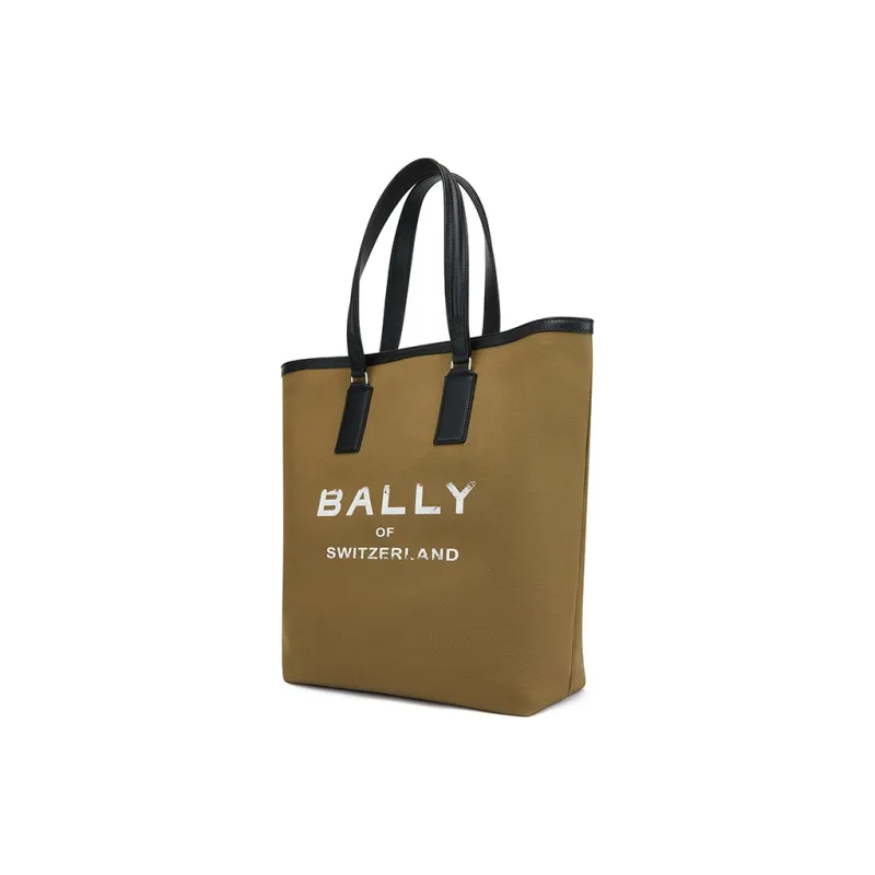BALLY Cotton With Cow Leather Tote Bag Shopping Bag Handbag Women's Brown-1