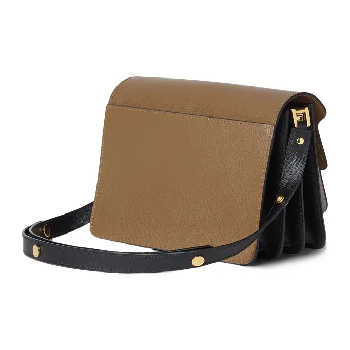 MARNI Trunk Cow Leather Trunk Bag, Shoulder Bag Women's Coffee White Multicolor-2