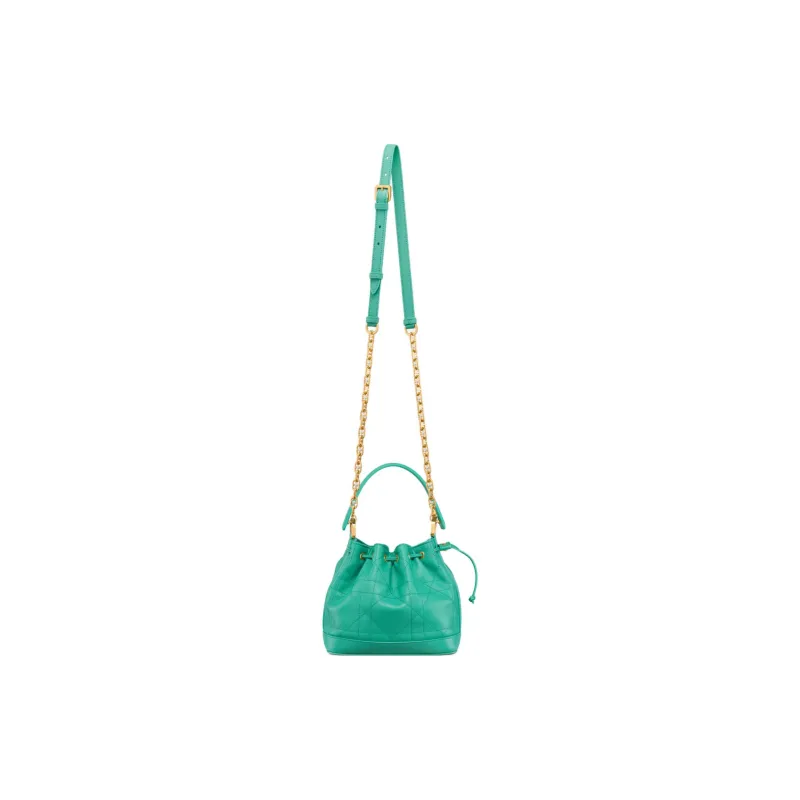 DIOR Wicker Pattern Cow Leather Bucket Bag Handbag Shoulder Bag Small Size Women's Sea Blue-1