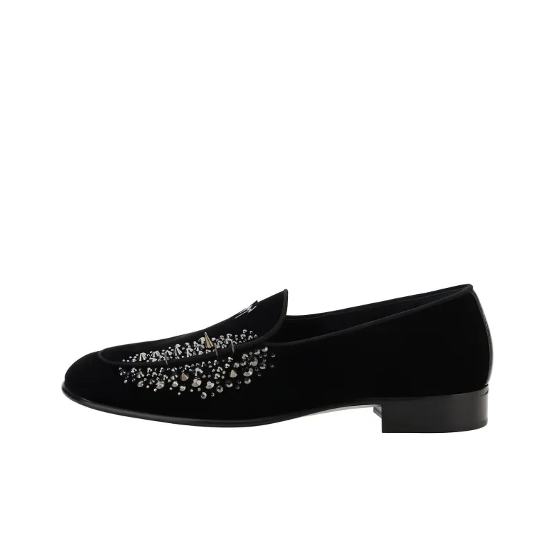 giuseppe zanotti Alvaro Stud-embellished Velvet Loafers-0