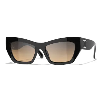CHANEL Acetate Nylon Cat Eye Sunglasses Unisex Black