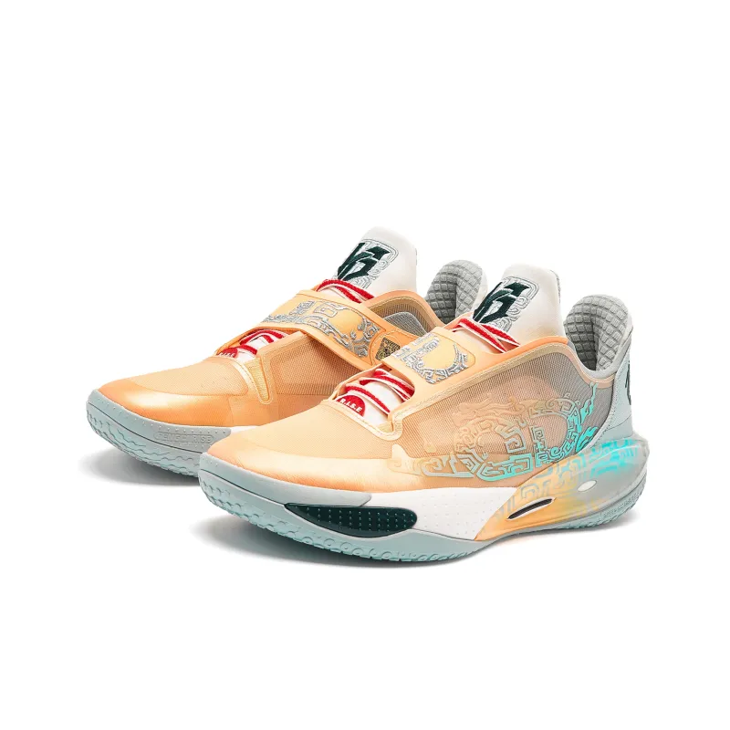 QIAODAN Sharp Edge RISE1.5 Basketball Shoes Men Low Top Shimmer Orange Mist Green-2