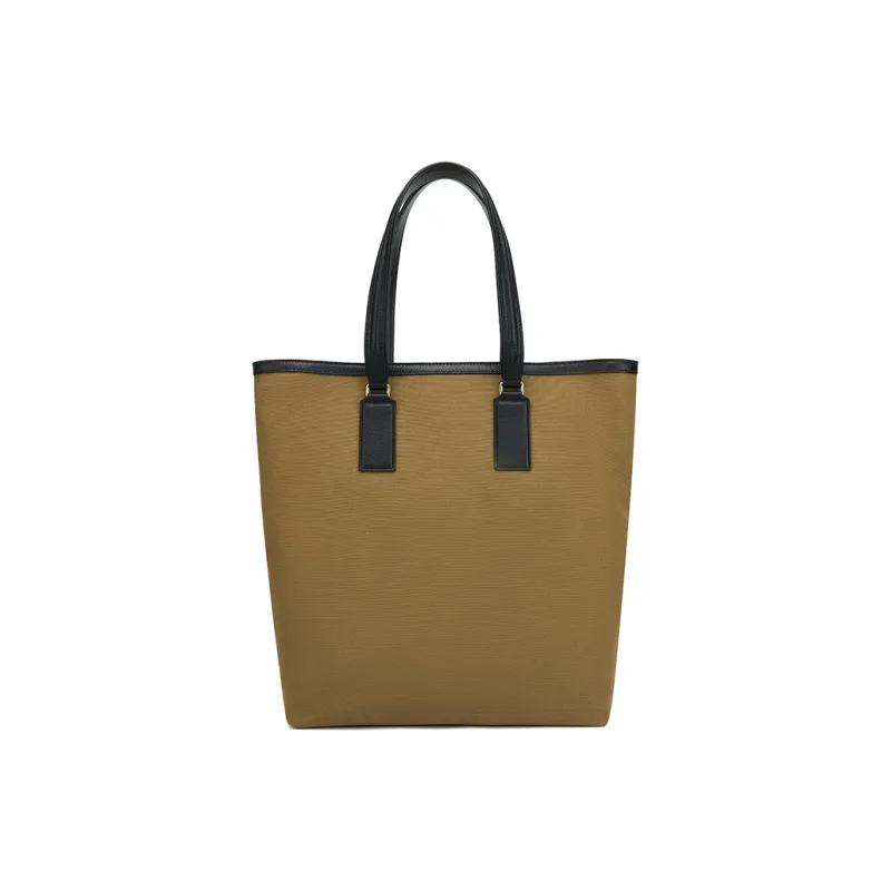 BALLY Cotton With Cow Leather Tote Bag Shopping Bag Handbag Women's Brown-3
