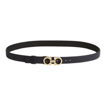 FERRAGAMO Solid Color Design Smooth Buckle Cow Leather Leather Belts Women's Black Width  2.5CM