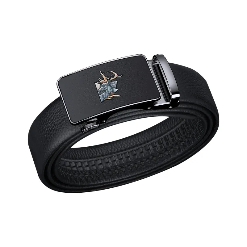 WilliamPOLO Cow Leather Leather Belts Men's Gunmetal 3.5cm Width-1