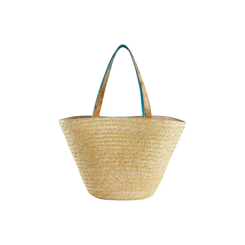 Alviero Martini Straw With PU Tote Bag Shopping Bag Shoulder Bag Handbag Medium Size Women's Turquoise-1