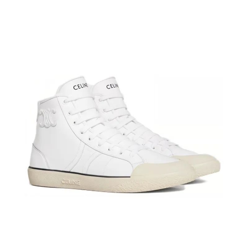 CELINE Triomphe High Top Skateboard Shoes Women's White-2