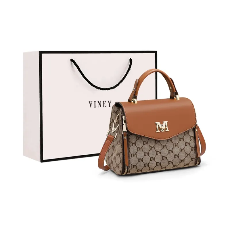 VINEY Fabric With Synthetic Leather Crossbody Bag Shoulder Bag Handbag Mom Bag Medium Size Women's Coffee/Earth Yellow-6