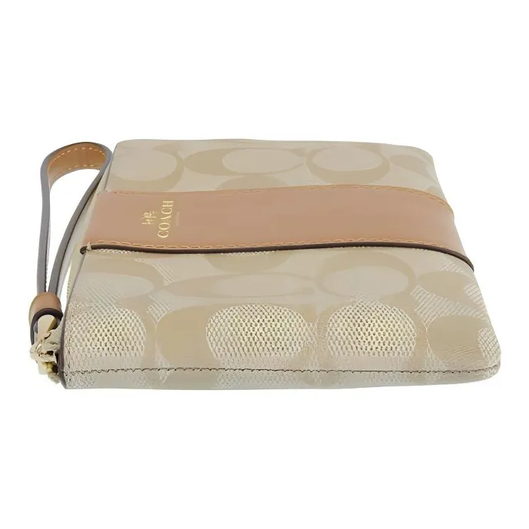 COACH Corner Zip Coated Canvas With Recycled Leather Clutch Small Size Women's Gold & Light Khaki & Light Saddle Brown-3