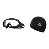 Black Large Frame Swim Goggles+Swimming Cap