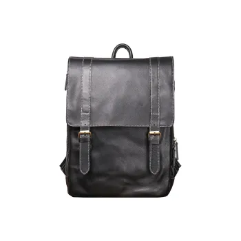 LARTIGENT Cow Leather Large Capacity Portable Computer Backpack Regular Men's Black
