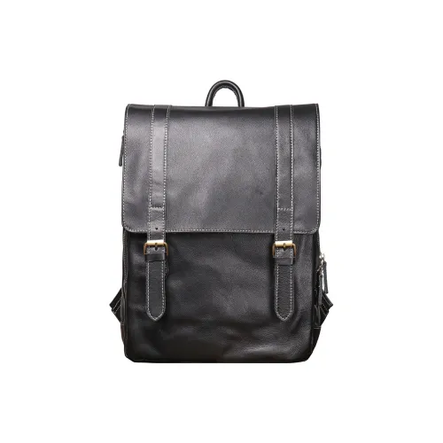 LARTIGENT Cow Leather Large Capacity Portable Computer Backpack Regular Men's Black
