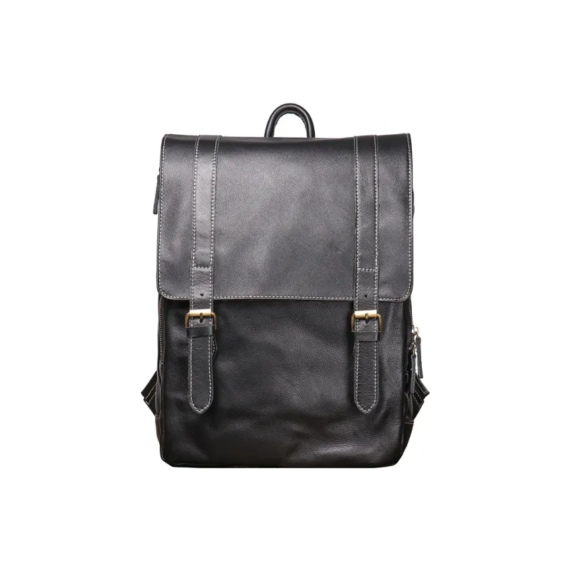 LARTIGENT Cow Leather Large Capacity Portable Computer Backpack Regular Men's Black-0