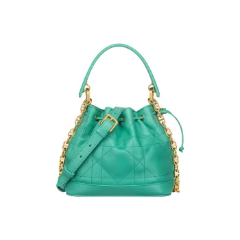 DIOR Wicker Pattern Cow Leather Bucket Bag Handbag Shoulder Bag Small Size Women's Sea Blue