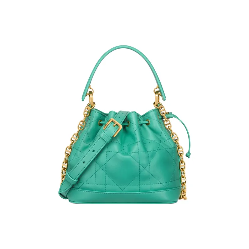 DIOR Wicker Pattern Cow Leather Bucket Bag Handbag Shoulder Bag Small Size Women's Sea Blue-0