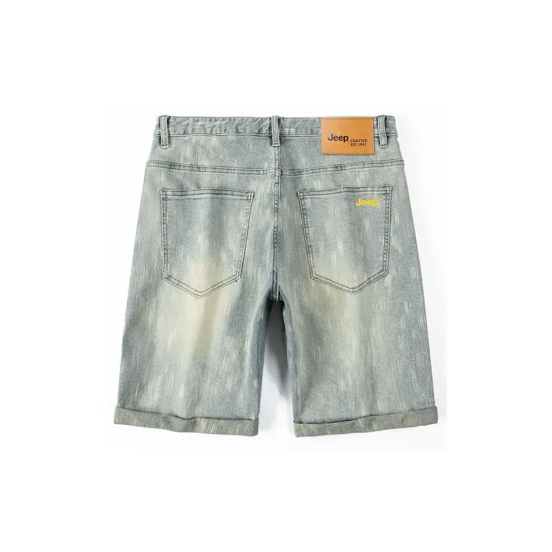 Jeep Casual Straight Fit Wide-Leg Micro-Stretch Denim Shorts Unisex-1
